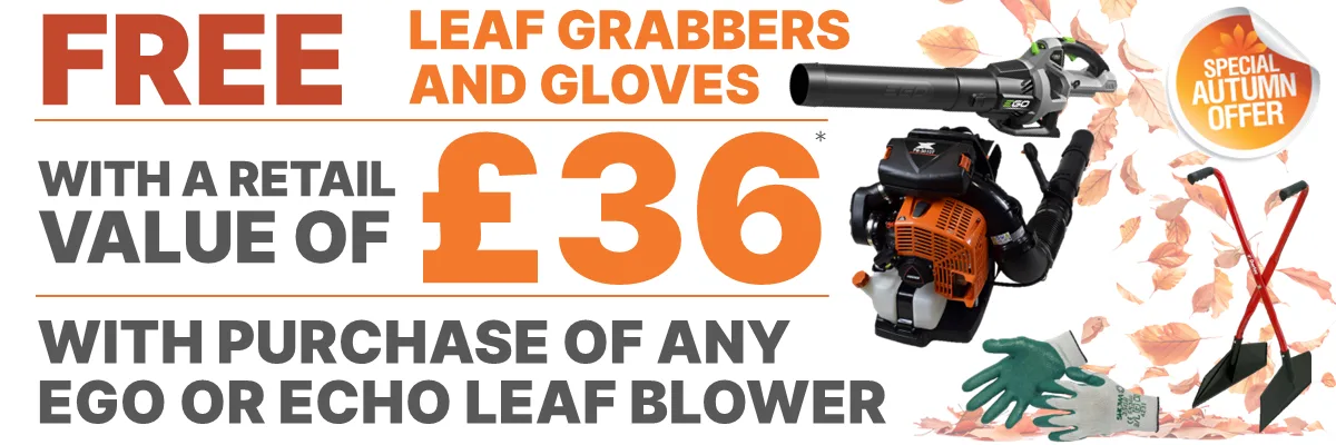 FREE leaf grabbers and gloves with a retail value of £36 with purchase of any Ego or Echo leaf blower